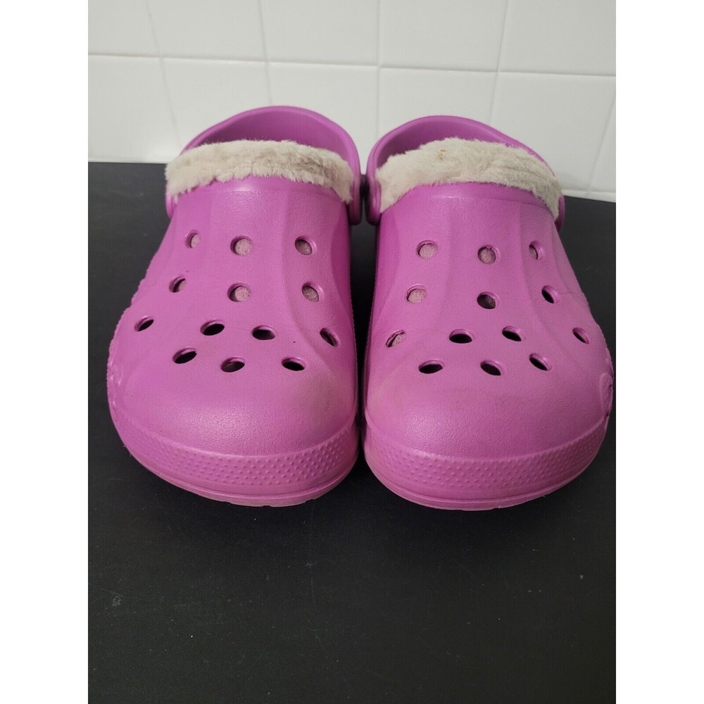 CROCS Unisex BAYA HEATHERED LINED CLOGS Pink White Faux Fur Men’s 6 Women's 8